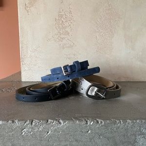 Set of 3 Skinny Belts Black, Blue and Metallic  Vegan Leather